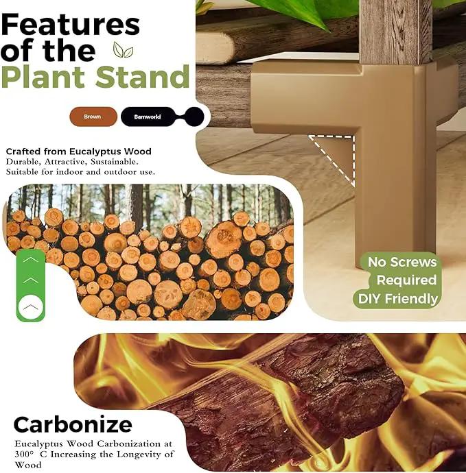 Bamworld Plant Stand with Grow Lights for Indoor Plants Wood Plant Shelf 4 Tier Large Flower Stand for Mutiple Plant Holder Rack for Patio Living Room Balcony by GreenHaven Gardens