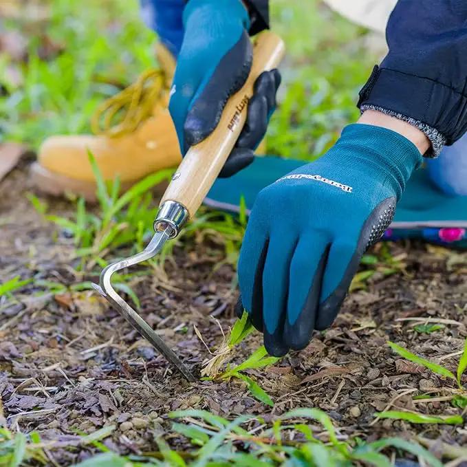 Berry&Bird Japanese Weeder-Scraper-Hoe, 12.67-Inch Gardening Sickle Hoe, Stainless Steel Bent Angle Weeding Sickle, Weeder Hoe with Ergonomic Ash Wood Handle for Weeding, Soil loosening, Digging by GreenHaven Gardens