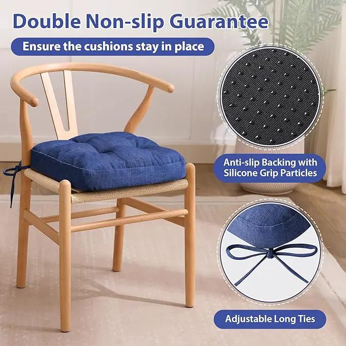 Chair Cushions, Dining Chair Cushions, Tufted Indoor Chair Pads, Set of 2, Navy Blue, 16.5'' x 16.5'' x 3.5'' by GreenHaven Gardens