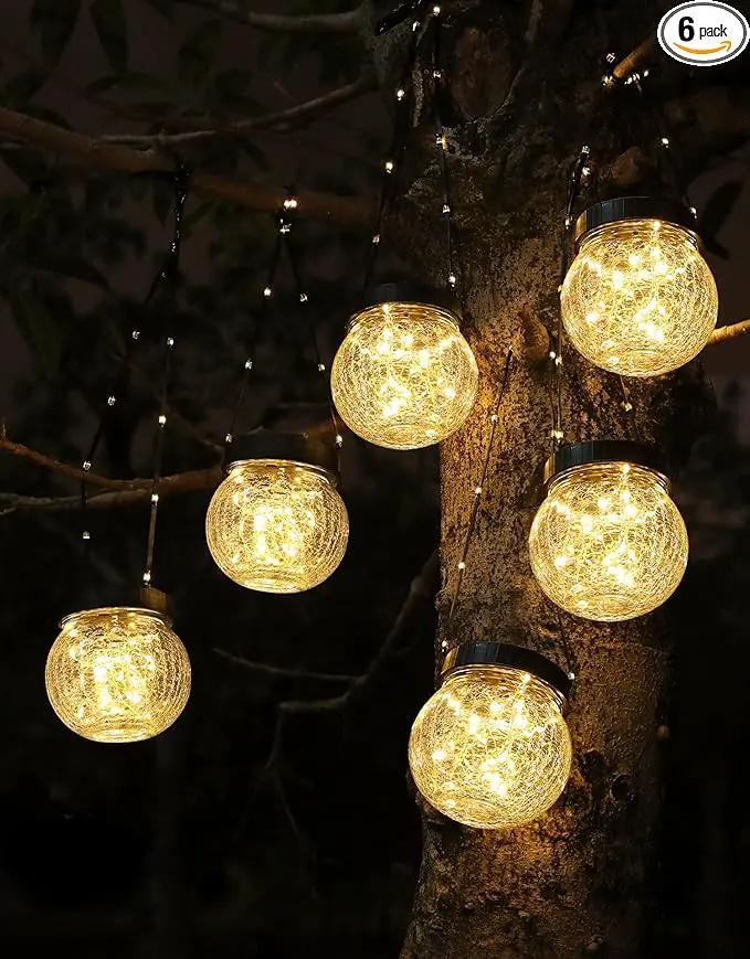 Solar Lanterns Solar Lights Outdoor Waterproof 6-Pack, Solar Powered Hanging Lights Cracked Glass Hanging Globes for Christmas Decoration, Shepherd Hook, Garden Tree Ornaments by GreenHaven Gardens