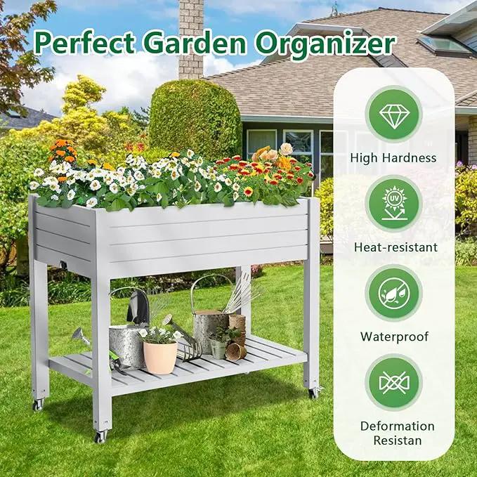 Elevated Horticulture Raised Garden Bed with Legs, Divisible Raised Resin Planter Box for Backyard, Patio, Balcony, with 4 Legs, 4 Swivel Lockable Wheels, and Storage Shelf,Ashen by GreenHaven Gardens