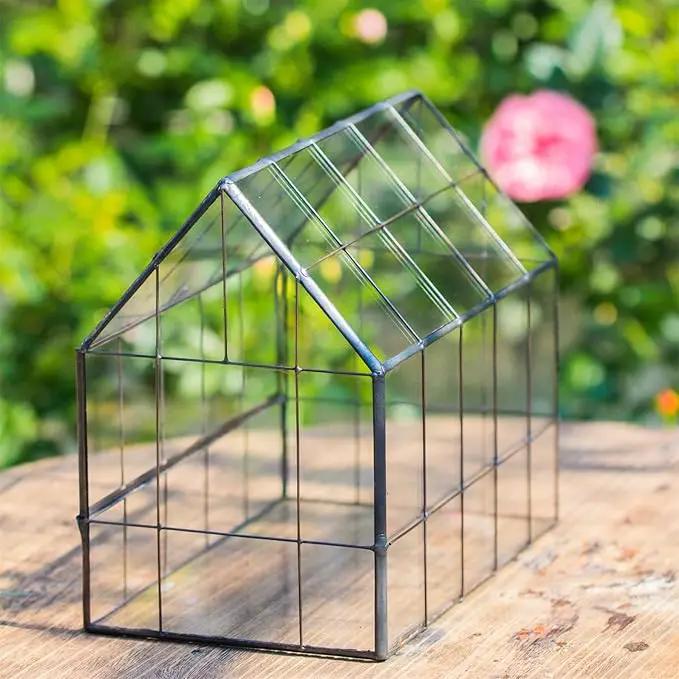 NCYP Geometric Glass Terrarium with Front Opening Door, House Shape Closed Micro Landscape Planter Box for Small Succulent, Cacti - Home Indoor Tabletop Decor, Handmade, Black (No Plants) by GreenHaven Gardens