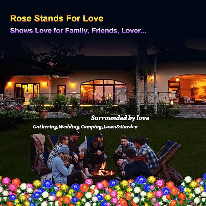 Solar Flower Lights Outdoor - Upgraded New Material Two Modes Realistic LED Solar Powered Waterproof Lights with 5 Roses, Solar Decorative Stake Lights for Garden (Blue, 1 Pack) by GreenHaven Gardens