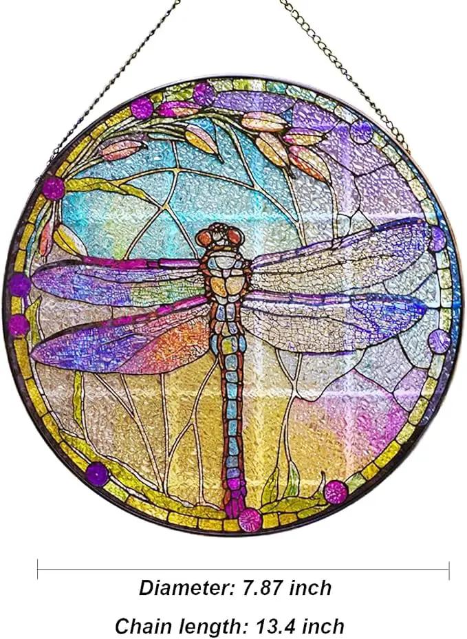 Dragonfly Stained Glass Suncatcher Artistic Window Hanging,7.8” Hand-Painted Glass Panel Wall Home Decor,Gift for Women Garden Decor Suncatcher (Dragonfly), BL009 by GreenHaven Gardens
