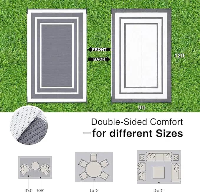OLANLY Outdoor Rug 9x12 ft Waterproof, Reversible Outdoor Plastic Straw Rug, RV Mat, Indoor Outdoor Carpet Clearance for Patio, Camping, Balcony, Deck, Backyard, Grey & White by GreenHaven Gardens