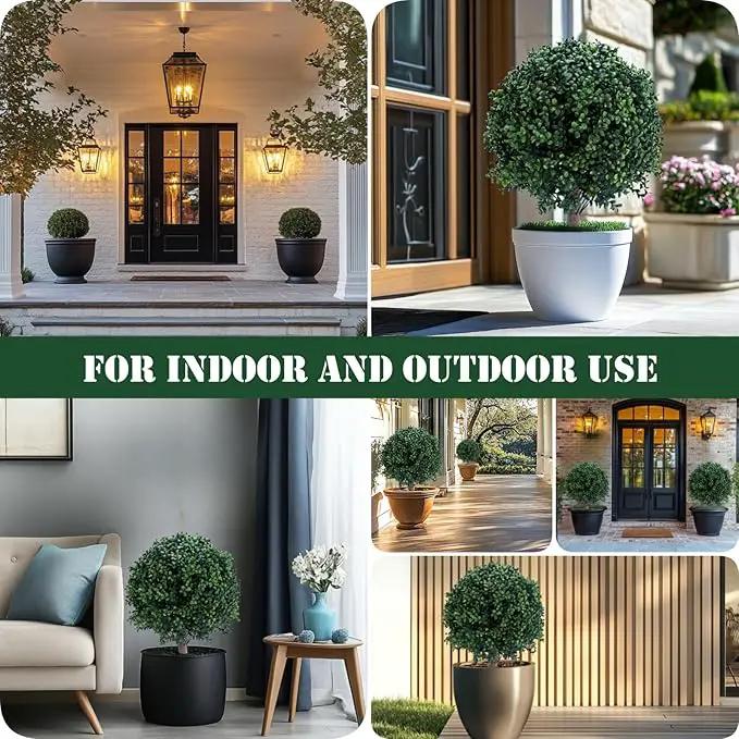 23.6 Inches Artificial Boxwood Topiary Ball Trees for Outdoor with Ground Spike, Faux Bushes UV Resistant Faux Greenery Shrubs, Fake Boxwood Plants for Indoor, Front Porch Decor, Garden, Yard by GreenHaven Gardens