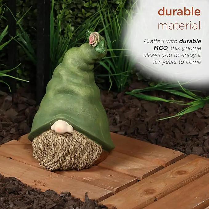 Alpine Corporation QWR1440 Gnome Head with Sculpted Rope Beard and Flower on Hat, Playful Décor for Garden & Patio, 10" H, Green by GreenHaven Gardens