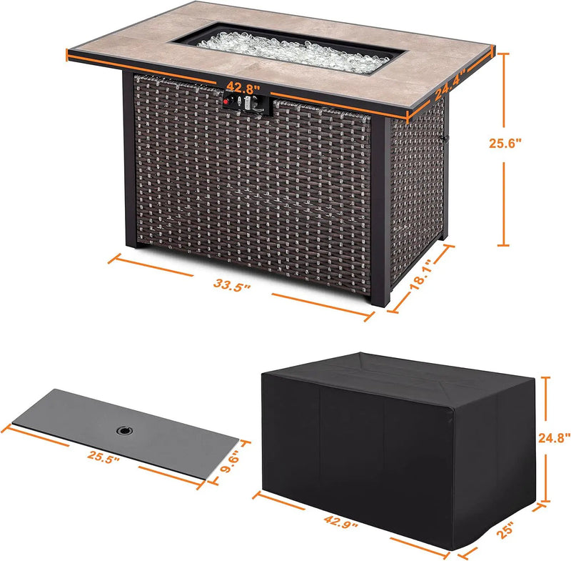 Nuu Garden Propane Fire Pit Table, CSA Certified 43 Inch 50,000 BTU Outdoor Propane Gas Fire Pit Table, Propnae Fire Pit with Ceramic Tabletop, Oxford Cover, 7 lbs Glass Stone, Dark Brown and Coffee by GreenHaven Gardens