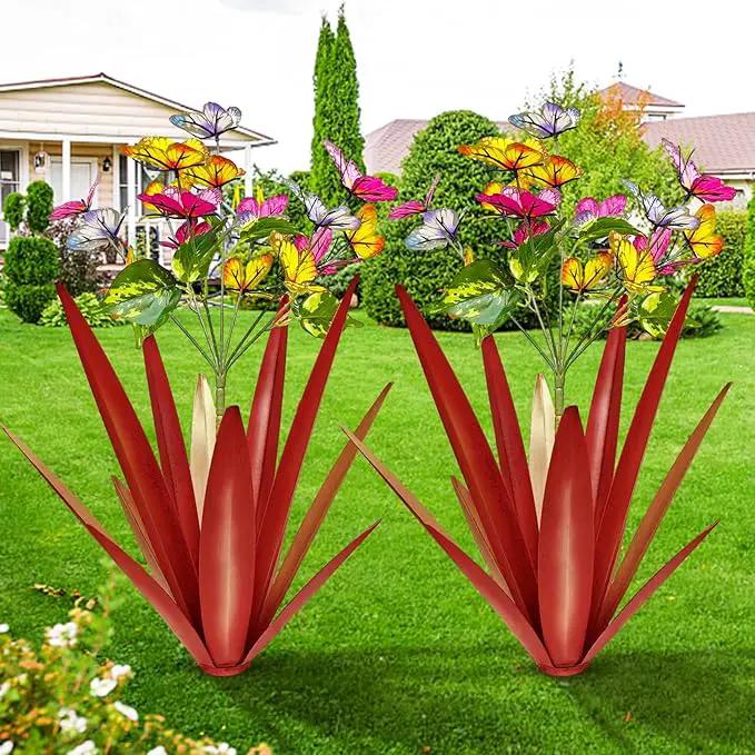 Garden Outdoor Butterfly Enlarge Thickened Wind Resistant Metal Agave Garden Art Metal Plant Country Sculpture Statue Decorations Ornaments Artificial Waterproof Butterflies(red 2pcs) by GreenHaven Gardens