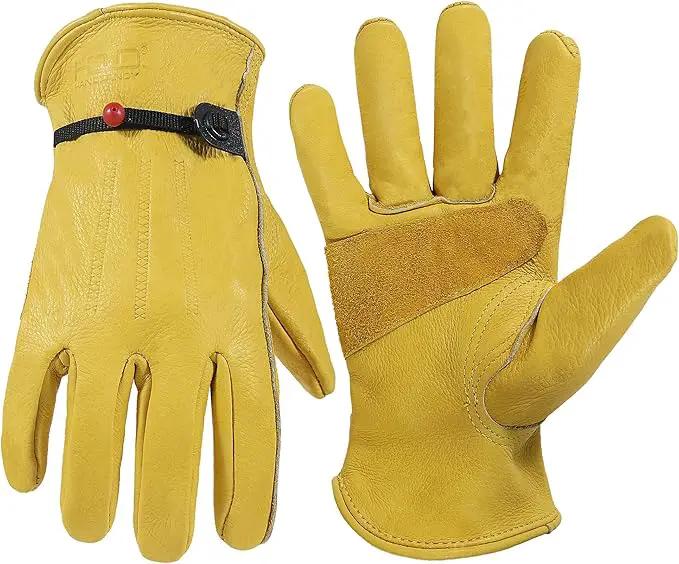 HLDD HANDLANDY Leather Work Gloves for Men & Women, Adjustable Wrist Cowhide Gardening Glove with Reinforced Palm for Driver by GreenHaven Gardens