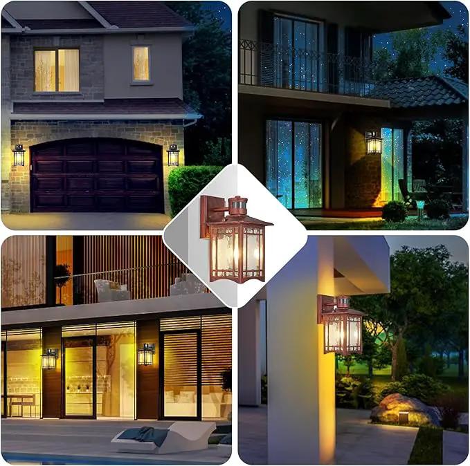 Dusk to Dawn Motion Sensor Outdoor Lights - Dark red Exterior Light Fixture Wall Mount for Outside House Porch Patio Garage - Yard Front Motion Detector Lantern - Waterproof Anti-Rust Lighting by GreenHaven Gardens