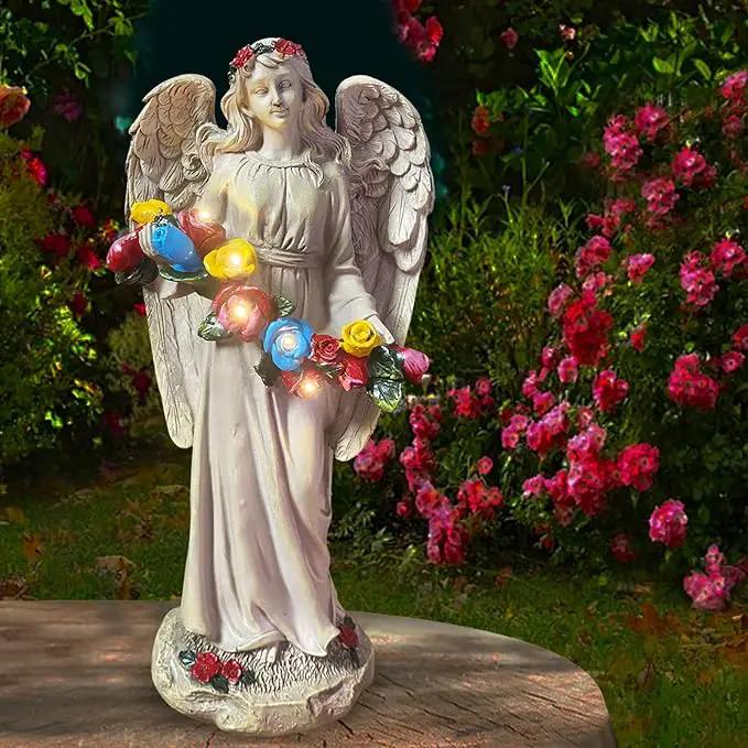 Angel Statues for Garden, Solar Angels for Outside, Angels Sculpture Holding Wreath for Outdoor Patio Lawn Balcony Ornament Gifts for Women/Mom/Grandma by GreenHaven Gardens