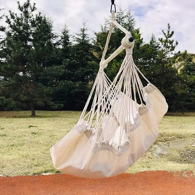 Highwild Hanging Rope Hammock Chair Swing Seat for Any Indoor or Outdoor Spaces - 500 lbs Weight Capacity (Beige) by GreenHaven Gardens