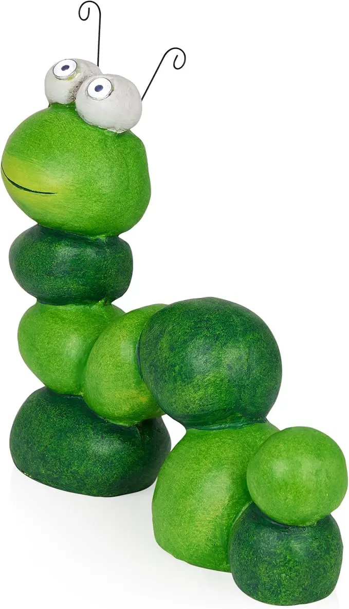 Alpine Corporation YEN608SLR Caterpillar Statue with Light Up Eyes, Solar Powered LED Caterpillar Garden Statue, 16" H, Green by GreenHaven Gardens