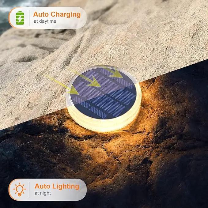 YiLaie LED Solar Deck Lights Outdoor Round Stick on Solor Powered Waterproof, Auto ON/Off Solar Stair Lights for Garden Patio Concrete Pathway Walkway Driveway(4 Pack) by GreenHaven Gardens