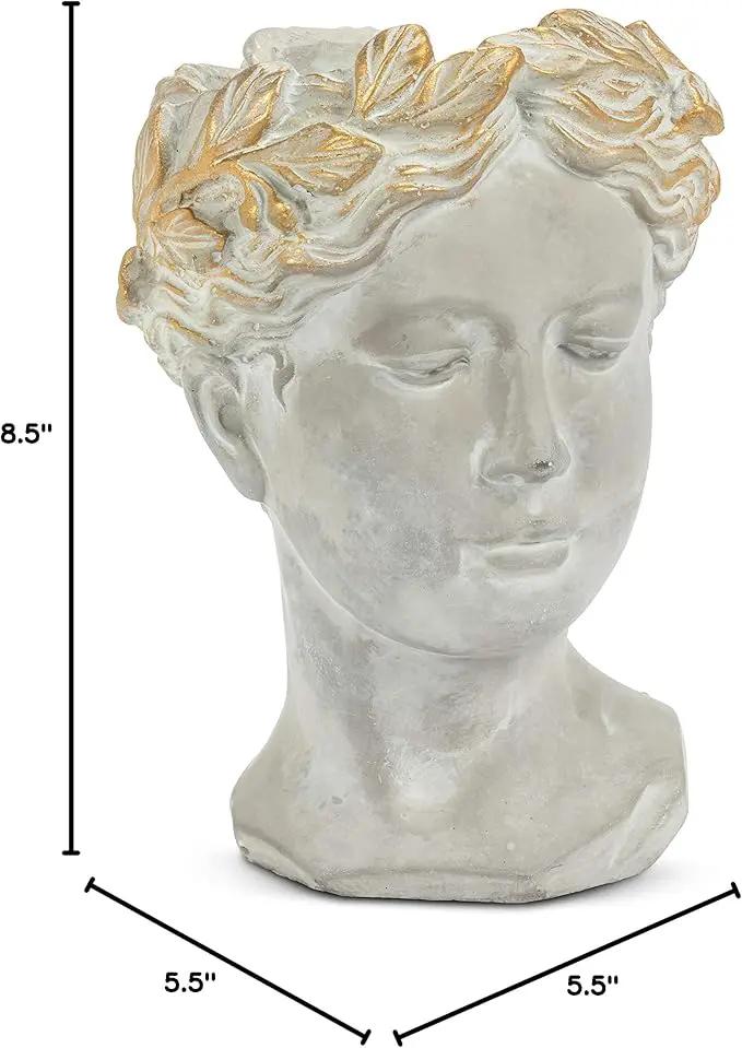 Abbott Collection Aphrodite Head Planter – Medium Indoor and Outdoor Planter Pots - Whimsical Woman Statue Head Planter for Flowers and Succulents (8.5 inch, Grey/Gold) by GreenHaven Gardens
