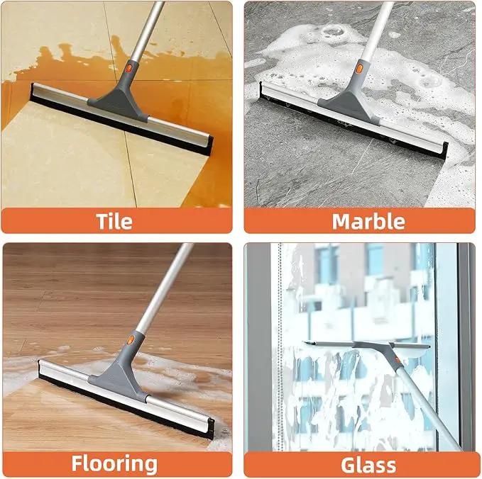 Eazer Floor Squeegee Broom: Heavy Duty Scrubber with Extendable 50.3'' Aluminum Pole and Rubber Blade for Kitchen, Swimming Pool, Concrete Floors,Shower,Tiles,Garages,Windows,Glass,Pet Hair Removal by GreenHaven Gardens
