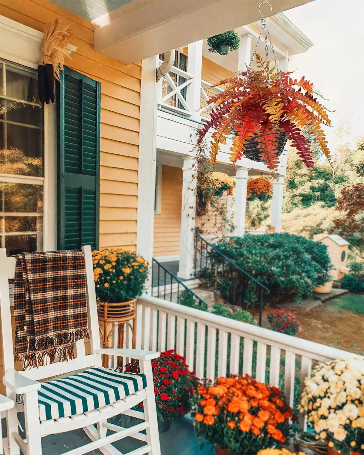 Hollyone Fall Hanging Baskets Small Artificial Fern Orange 21 Leaves Fall Hanging Decor Plant Boston Ferns Silk Plants with Black Rattan Baskets Outdoors Indoor Fake Fern Autumn Decorations for Home by GreenHaven Gardens