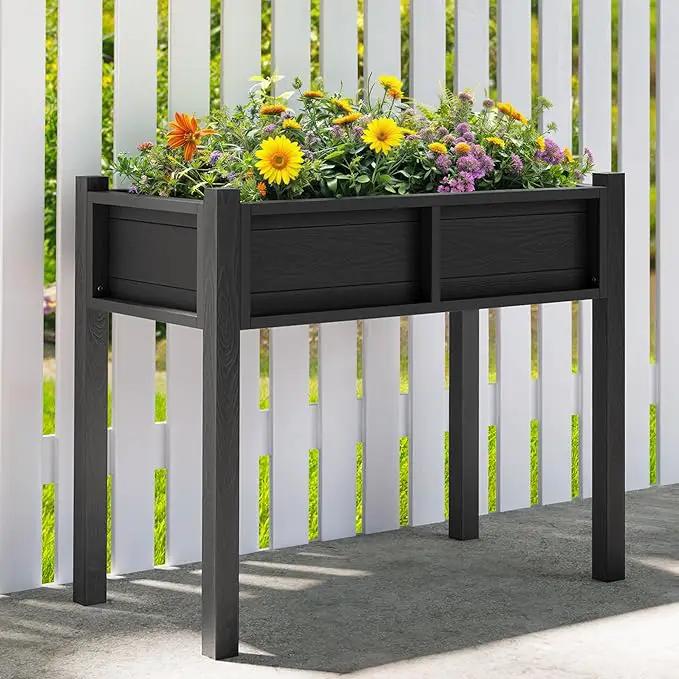 YITAHOME Raised Garden Bed, HIPS Poly Wood Elevated Planter Box with Legs and Drainage Hole, Small Flower Box Stand for Patio Balcony Garden Backyard, Black by GreenHaven Gardens