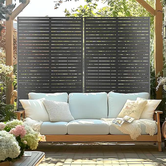 Metal Privacy Screen with Stand 72" H×47" W Outdoor Freestanding Privacy Screen & Panels, Outdoor Privacy Screen for Deck Patio Balcony(Black-Louvered) by GreenHaven Gardens