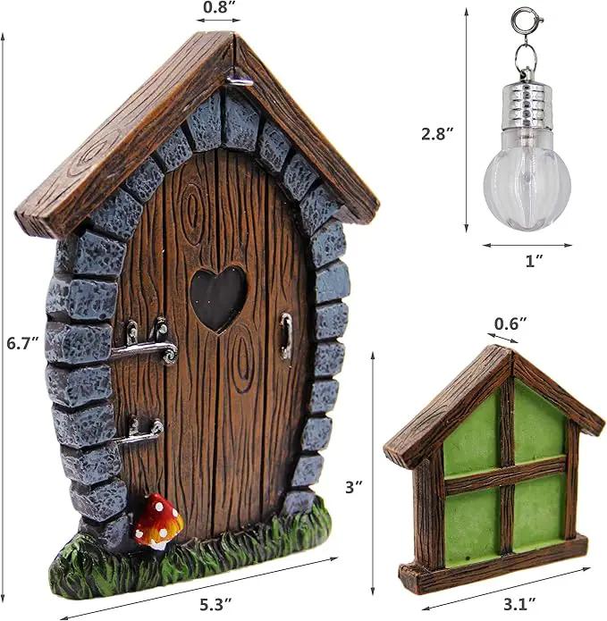 Juegoal Fairy Gnome Home Miniature Window and Door with Litter lamp for Trees Decoration, Glow in Dark Fairies Sleeping Door and Windows, Yard Art Garden Sculpture, Lawn Ornament Decor by GreenHaven Gardens