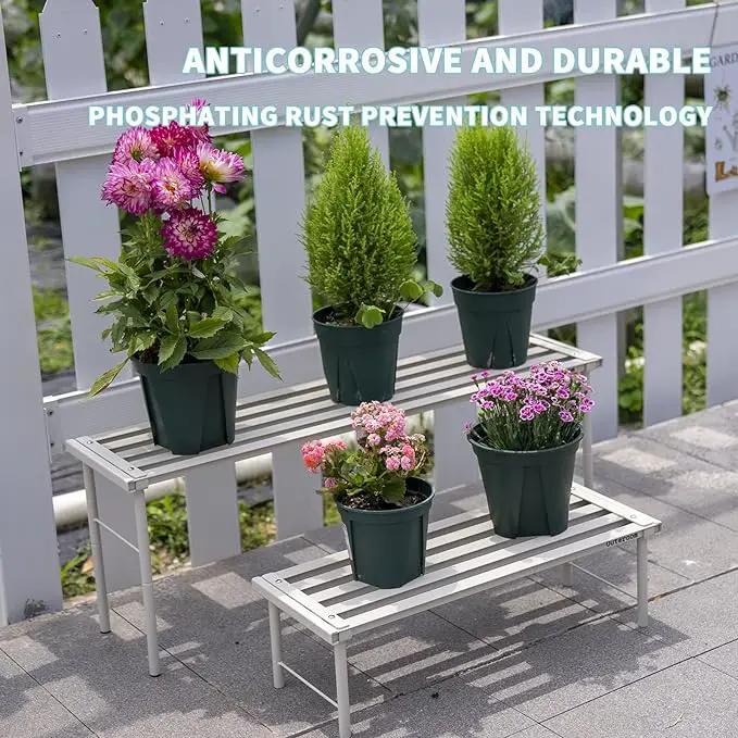 Metal Plant Stand, Rust-proof Aluminum Flower Pot Stand, Plants Display Stands Decoration Racks for Living Room Balconies and Gardens (60 White) by GreenHaven Gardens