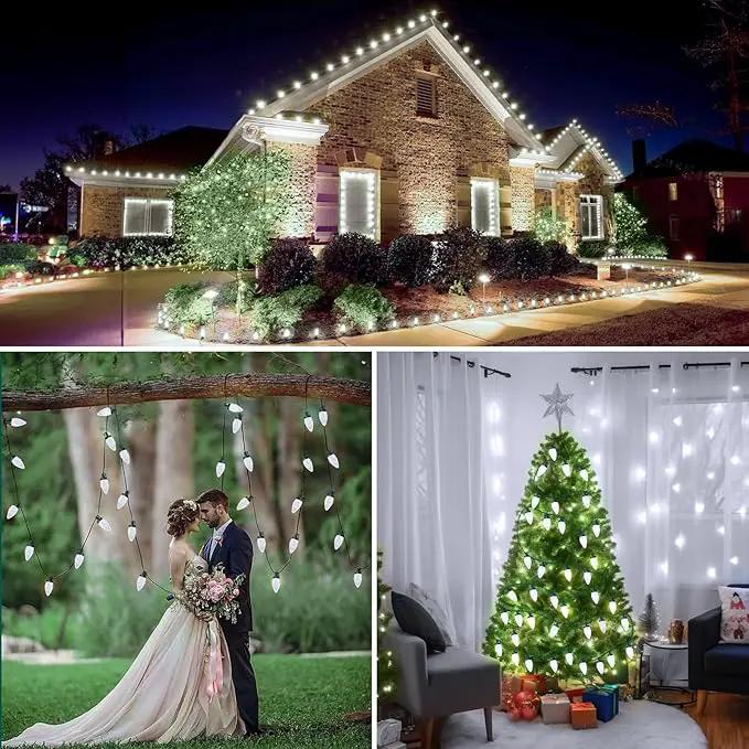 C9 LED Christmas Lights, 134FT 200 Bulbs Outdoor Christmas Decorations for House Waterproof String Lights Extendable Green Wire Fairy Lights for Patio Xmas Garden Party Wedding Indoor Pure White by GreenHaven Gardens