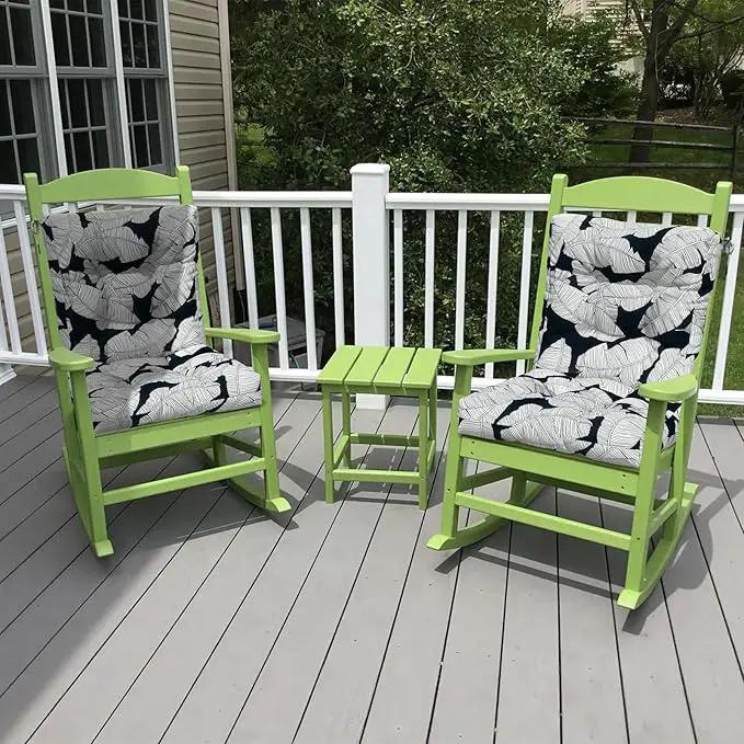 LVTXIII Outdoor Tufted Seat Cushions, Solid Seat and Back Chair Cushion with Ties, Patio Replacement Rocking Chair Cushion for Outdoor Furniture Use, 21 W x 21D, 2 Pack, Black Lush Leaf Jungle by GreenHaven Gardens
