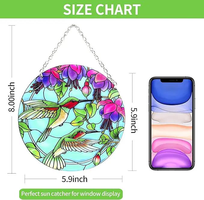 Hummingbird Suncatcher Stained Glass - Hummingbird Gifts for Women, Birds Suncatchers for Windows - Birds Window Hangings with Chain and Hook, 6 inch Stained Glass Suncatcher for Mom by GreenHaven Gardens