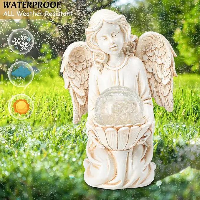 Angel Statues for Garden - Guardian Ange with Light - 8.3" Waterproof Outdoor Angel Memorial Scupture, Solar Angels Figurines Holding Glass Balls for for Patio, Yard, or Cemetery by GreenHaven Gardens