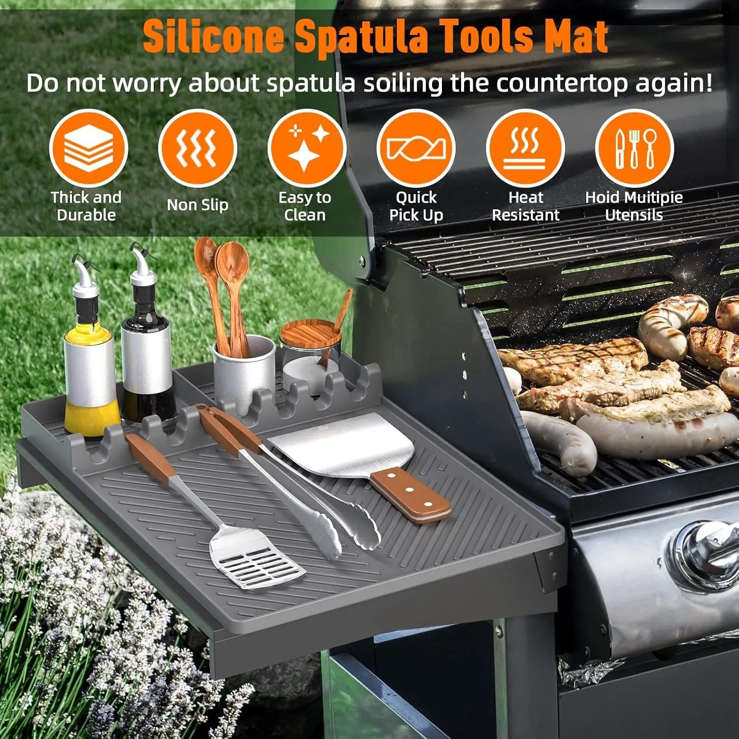 Silicone Grill Mat Compatible with Blackstone, Silicone Griddle Tools Mat with Drip Pad, Spatula Mat for Outdoor Grill Kitchen Counter (Grey) by GreenHaven Gardens