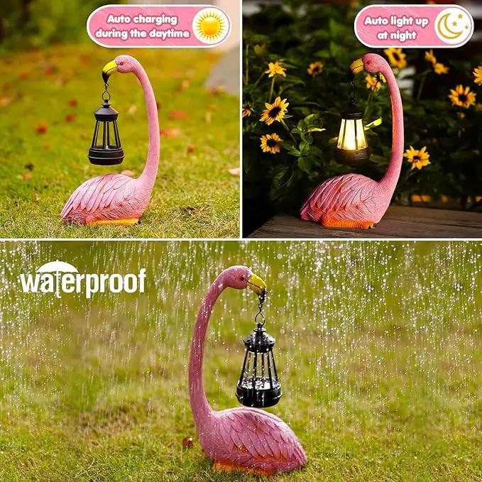 Garden Flamingo Statue with Solar Lantern - Outdoor Statue Yard Art for Patio Lawn Balcony, Unique Flamingo Gifts for Mom Women Grandma by GreenHaven Gardens