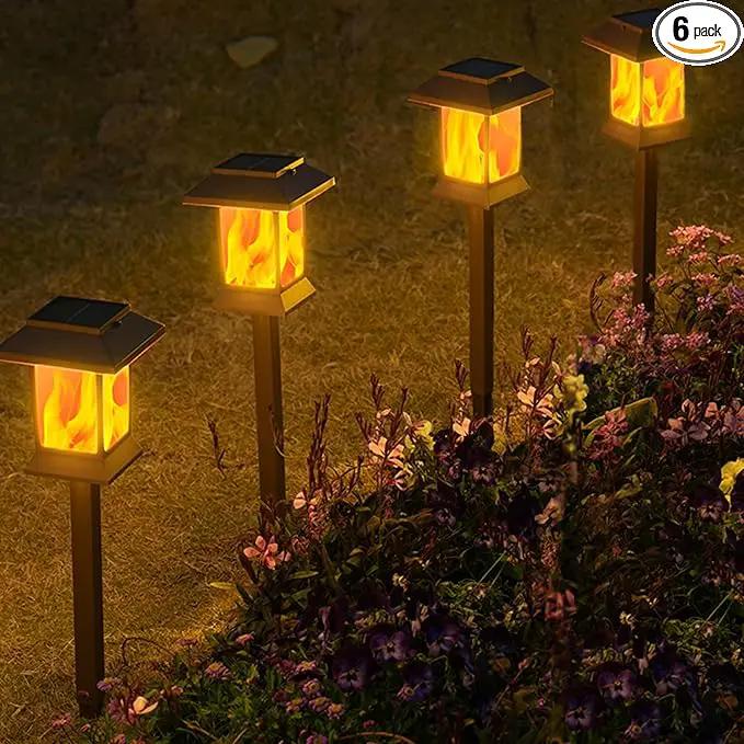 Solar Pathway Lights Outdoor with Flickering Flame, IP65 Waterproof, 6PK Solar Flame Lights with Hook, Upgraded 1000mAH Battery, Up to 12Hrs, Auto On/Off, Decor for Garden, Walkway by GreenHaven Gardens