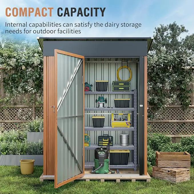5x3 Ft Storage Shed, Outdoor Metal Shed with Lock, Small Lean to Shed, Compact Vertical Outside Bike Tiny House for Garden, Backyard, Patio, Tool by GreenHaven Gardens