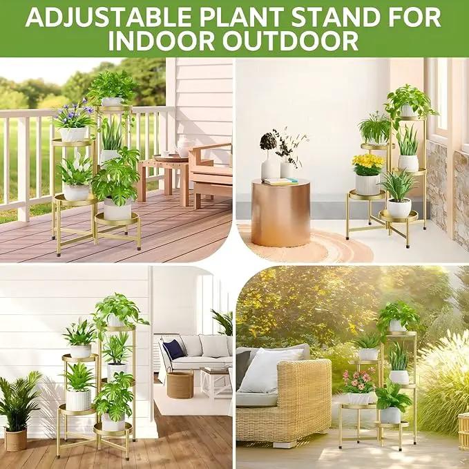 iDavosic.ly 5 Tier Large Plant Stand Indoor, 10 Inch Wide Tall Corner Metal Plant Stands Outdoor for Multiple Plants, Folding Tiered Flower Display Holder Rack Shelf, Gold by GreenHaven Gardens