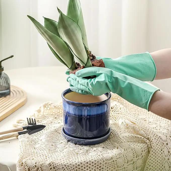 5.8 Inch Plant Pot: Ceramic Planter with Drainage Hole & Saucer - Gradient Blue Flowerpot for Indoor & Outdoor Plants with Separate Tray by GreenHaven Gardens