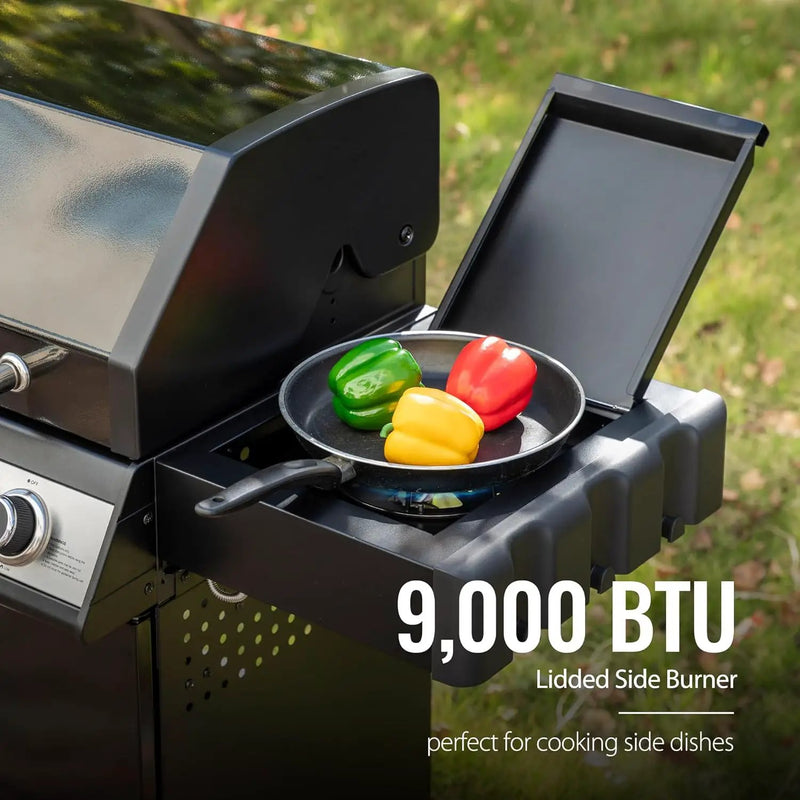 Royal Gourmet SG5003H 4 Burner Propane Gas Grill with Side Burner & Warming Rack, Cabinet Style Gas Grill with 49,000 BTUs Output for Outdoor Patio Garden Backyard Cooking, Black by GreenHaven Gardens