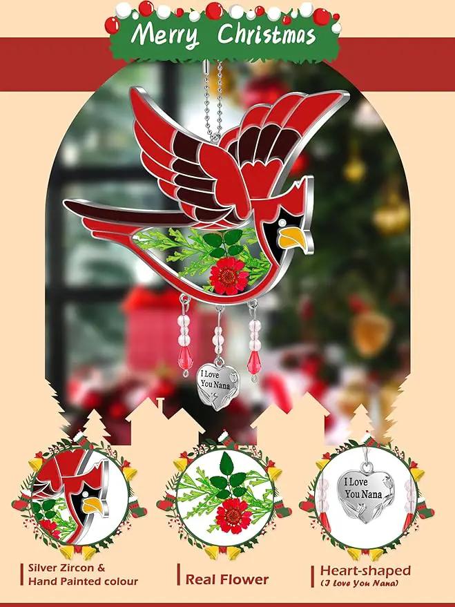 KY&BOSAM Cardinal Suncatcher Nana Gifts I Love You Nana Stained Glass Suncatchers Hanging Ornament for Window Wind Chime Birthday Gifts for Women Nana Grandma Mother`s Day Christmas Tree Gifts by GreenHaven Gardens