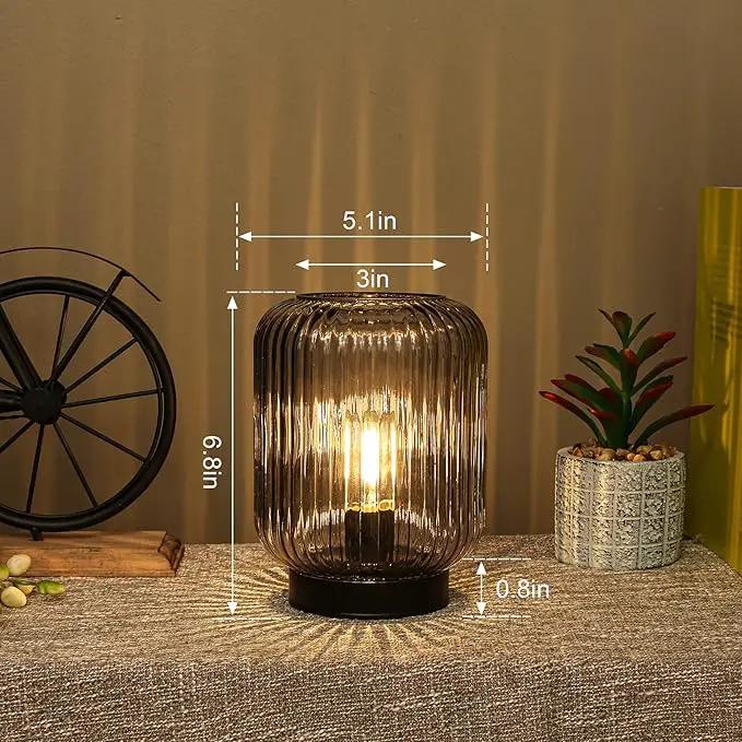 Battery Operated Lamp, Cordless Table Lamps for Home Decor, Battery Powered Nightlight with LED Bulb, Decorative Glass Beside Lamp for Bedroom Living Room-Grey by GreenHaven Gardens