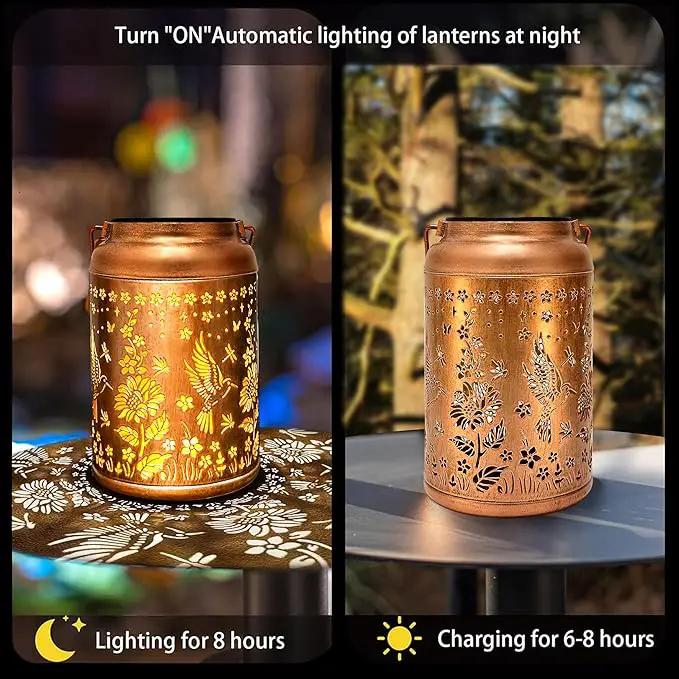Outdoor Solar Waterproof Lantern Bee Garden Decorative Lights Hanging Solar Lights for Patio, Balcony, Backyard, Porch as Gift for Mom and Grandma (Hummingbird Flowers) by GreenHaven Gardens