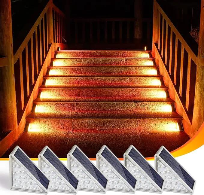 Solar Step Lights 6-pack with Solar Outdoor Stair,Porch,Patio,Yard,Deck & Pathway Adjustable Brightness (Warm White) by GreenHaven Gardens