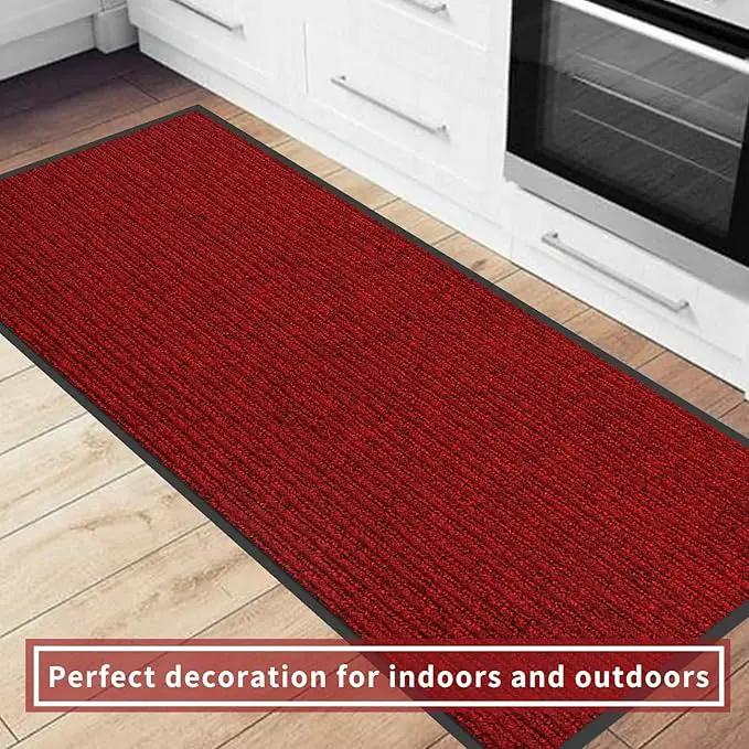 fani Heavy Duty Large Outdoor Indoor Entrance Black Doormat Waterproof Low Profile Entrance Rug Front Door Mat Patio Anti-Skid Rubber Back, 35x72 inch (Red) by GreenHaven Gardens