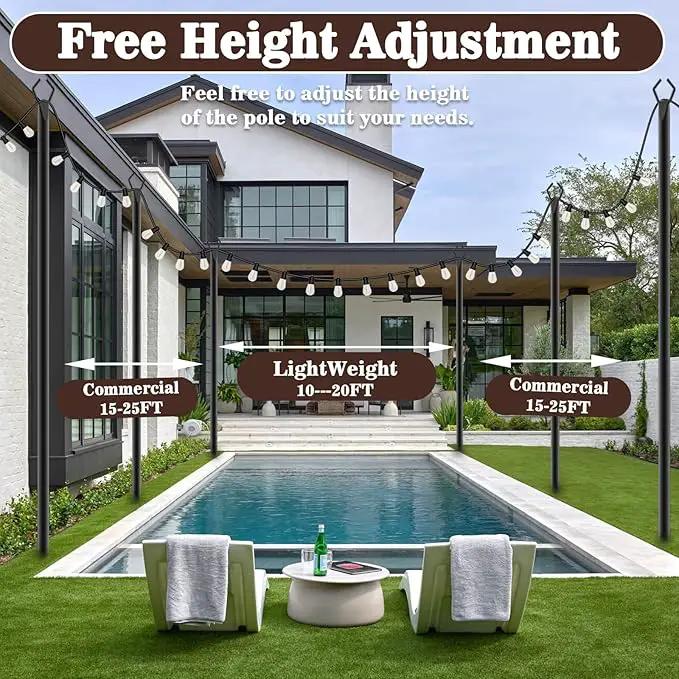 10Ft String Light Poles 4 Pack,Light Poles for Outside Lights,Outdoor with Fence Brackets Hanging Lights,Metal Stand Deck Patio Backyard by GreenHaven Gardens