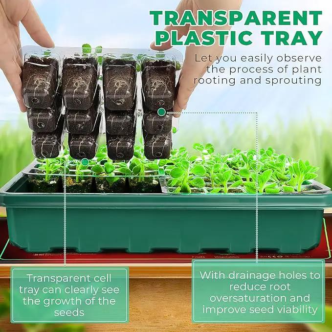 Seed Starter Tray, Seed Starter Kit with Grow Lights and Heat Mat, 96-Cell Seed Growing Tray, Seed Starting Trays Plant Starter Kit and Base, Indoor Gardening Plant Germination Trays (2) by GreenHaven Gardens