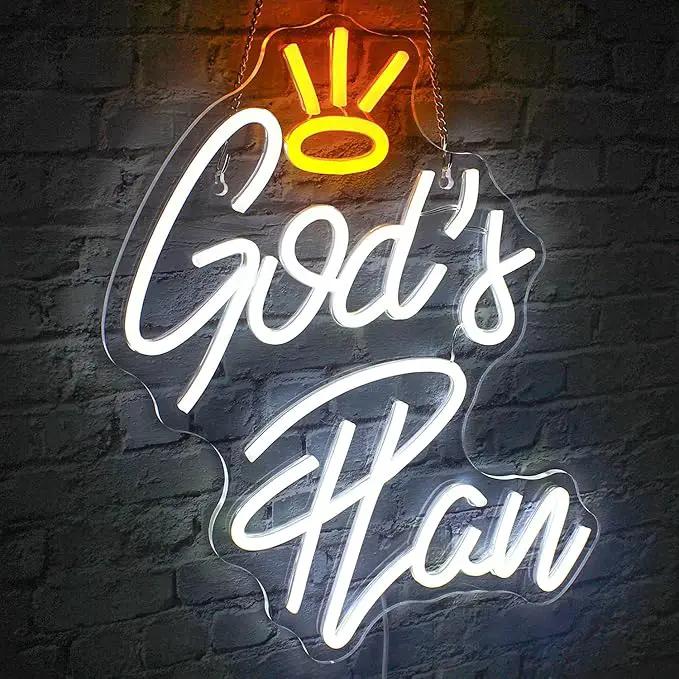 WLHOPE God's Plan Neon Sign White Led Neon Signs for Wall Decor, God Neon Signs USB Powered Letter Neon Light Signs for Bedroom Living Room Home Bar Wedding Party Decoration by GreenHaven Gardens