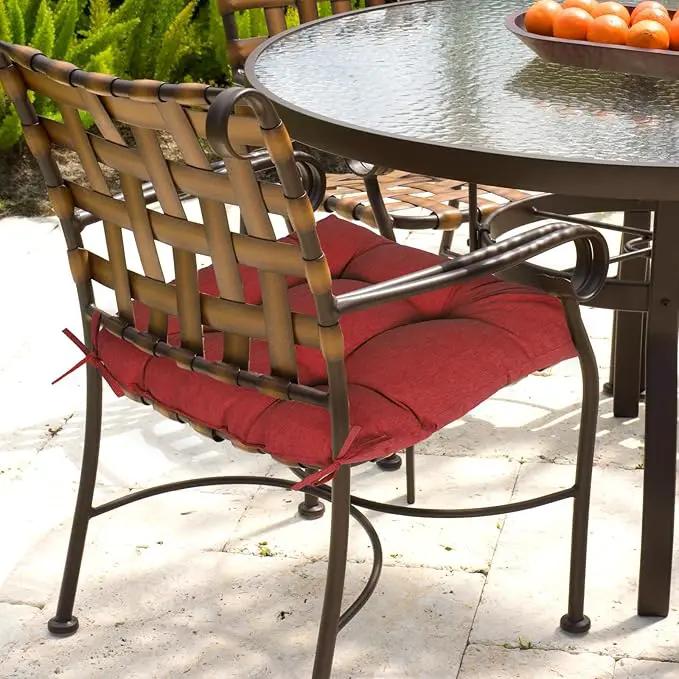 Aoodor 19" x 19" x 5" Tufted Outdoor Chair Cushions, Water Resistant & Fade Resistant Polyester Dining Chair Pads with 2 Straps for Patio Furniture, Set of 2 by GreenHaven Gardens