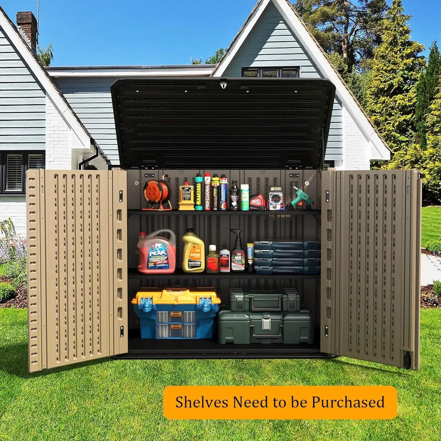HOMSPARK Outdoor Storage shed, 26 Cu.ft Outdoor Storage Box Waterproof, Outdoor Storage Cabinet for Bike, Garbage Cans, Lawnmower, Garden Accessories, Waterproof, Lockable by GreenHaven Gardens