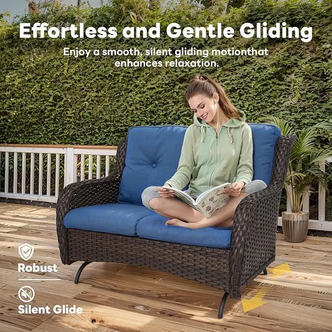 Outdoor Patio Furniture Set - 7 Piece Brown Wicker Conversation Patio Furniture Set All Weather Swivel Chairs with Ottoman and Loveseat Glider Chair for Deck Balcony Backyard by GreenHaven Gardens