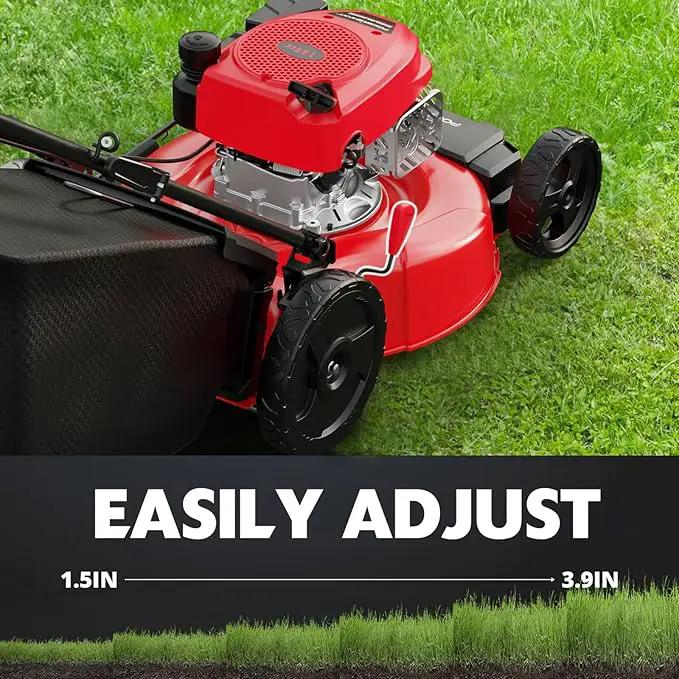 PowerSmart 21-inch Gas Push Lawn Mower, 144cc 4-Stroke Engine with Easy Adjustable Cutting Height, High Wheels, 2-in-1 with Mulch, Bag by GreenHaven Gardens