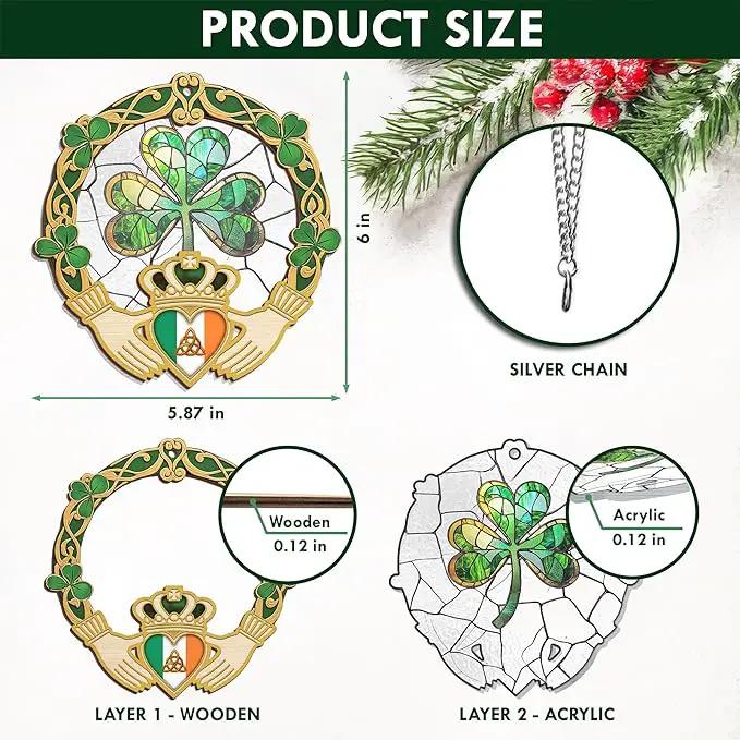 FLAGWIX Irish Gifts for Women, Men - Christmas, Birthday Gifts for Women, St Patricks Day, Shamrock Decorations, Good Luck Gifts, Claddagh, Celtic Home Decor - Window Suncatcher Hanging Decorations by GreenHaven Gardens